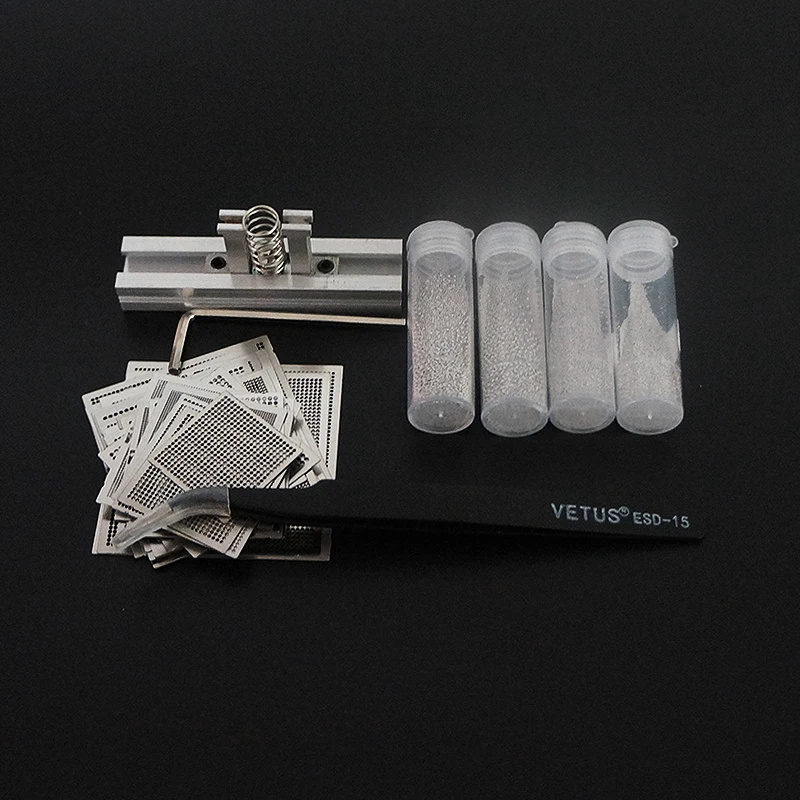 

27pcs BGA stencils Reballing jig Template Holder 25K tin solder tin bottle ESD tweezers BGA reballing station Kit