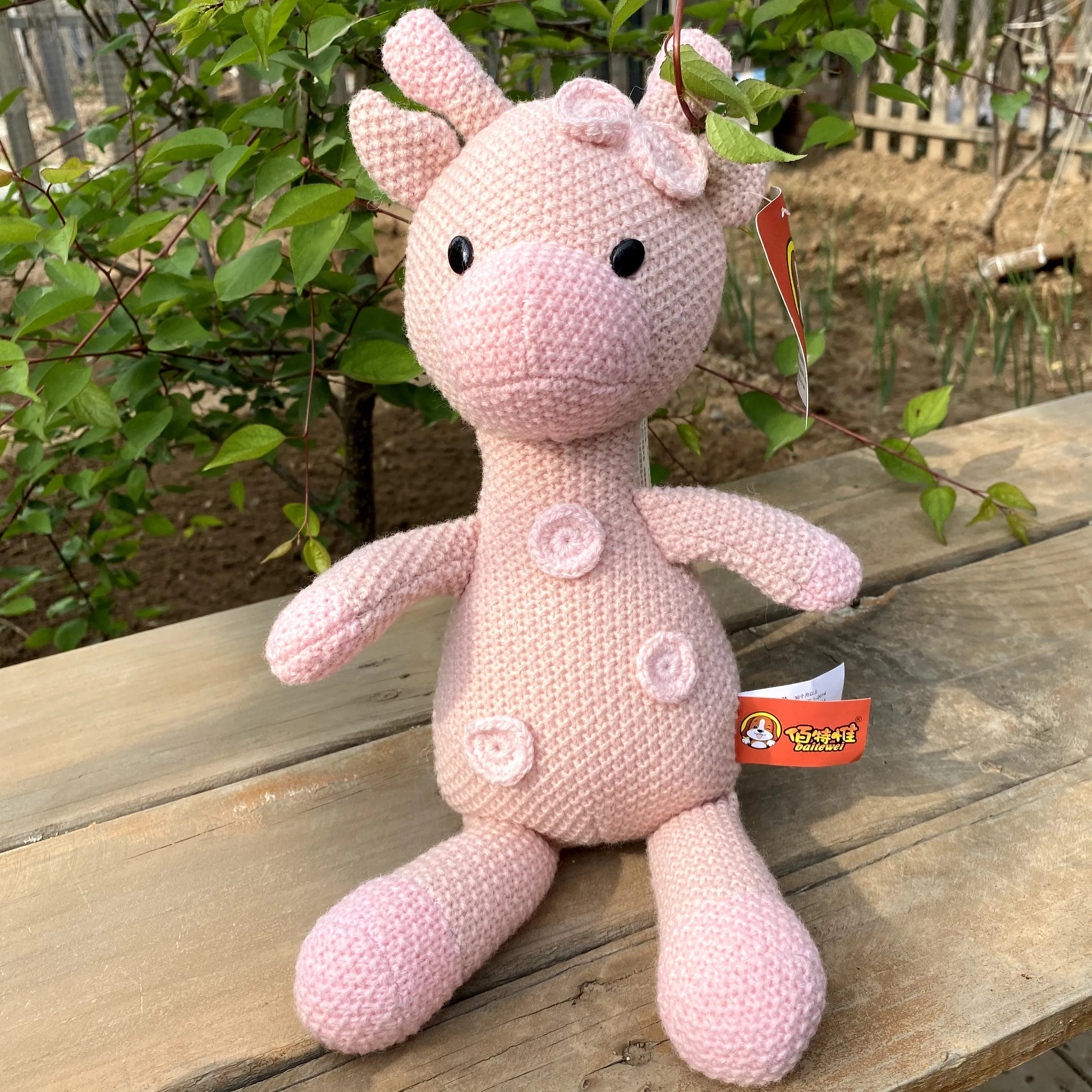 

35cm Pink Color Button Deer Stuffed Plush Toy, Knitting Woolen Giraffe Doll Kids Baby Toy, Brithday Gift