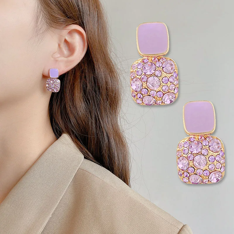 

Earring Shiny 1Pair Zircon High Quality Crystal Heart Beautiful Lovely Party New Arrival Purple Gifts Hot Sale