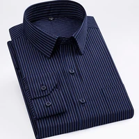 large size 8xl 7xl mens dress shirts for man long sleeved shirt classic striped male social black white blue office work shirts