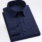Рубашка мужская с длинным рукавом, классическая сорочка в полоску, Офисная Рабочая одежда, цвет черный белый синий, большие размеры 8XL 7XL