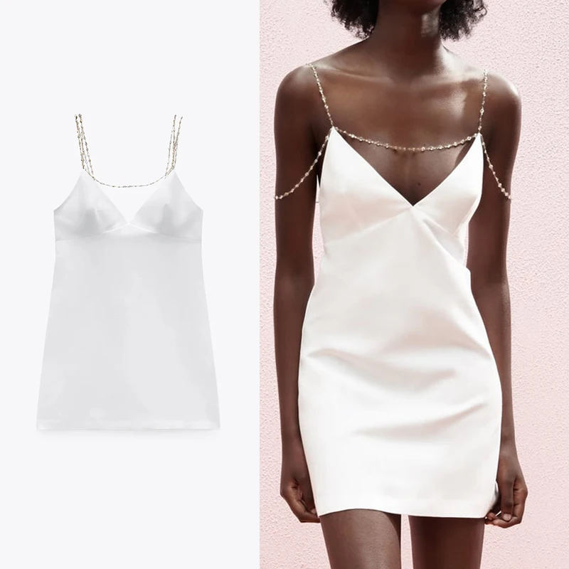 Женское платье на бретелях ZA однотонное мягкое вечервечерние без рукавов с