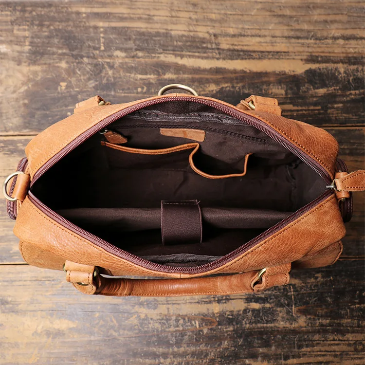 

Luxury 100% Natural Genuine Leather Men's Handbag Multifunction Vintage 14" Laptop bag Nubuck Cowskin Briefcase