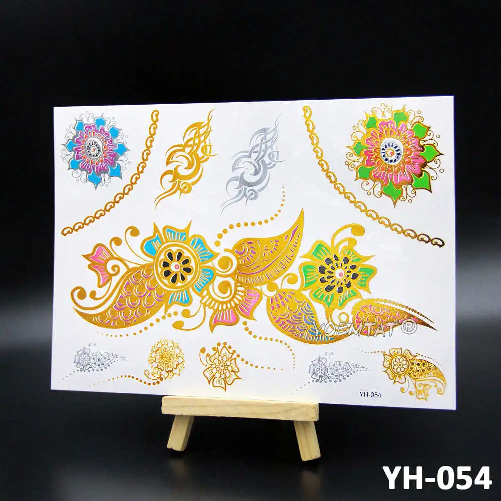 Модные золотые металлические перышки временная татуировка наклейки листья