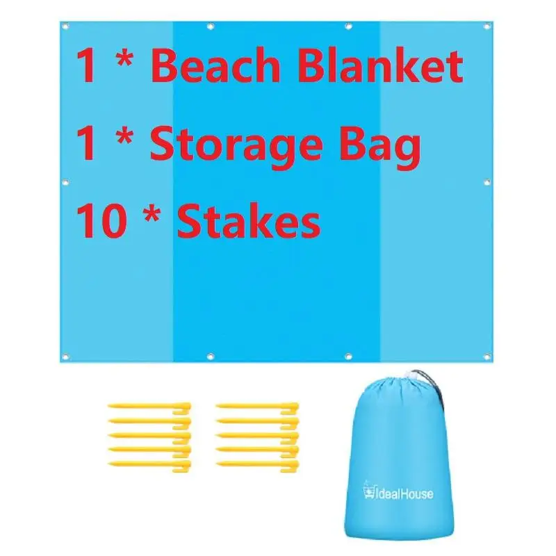 

XXL Cushion Outdoor Water Resistant Beach Blanket Sand Picnic Pad Pool Mat 10 Stakes for Travel, Camping,Hiking Music Festivals
