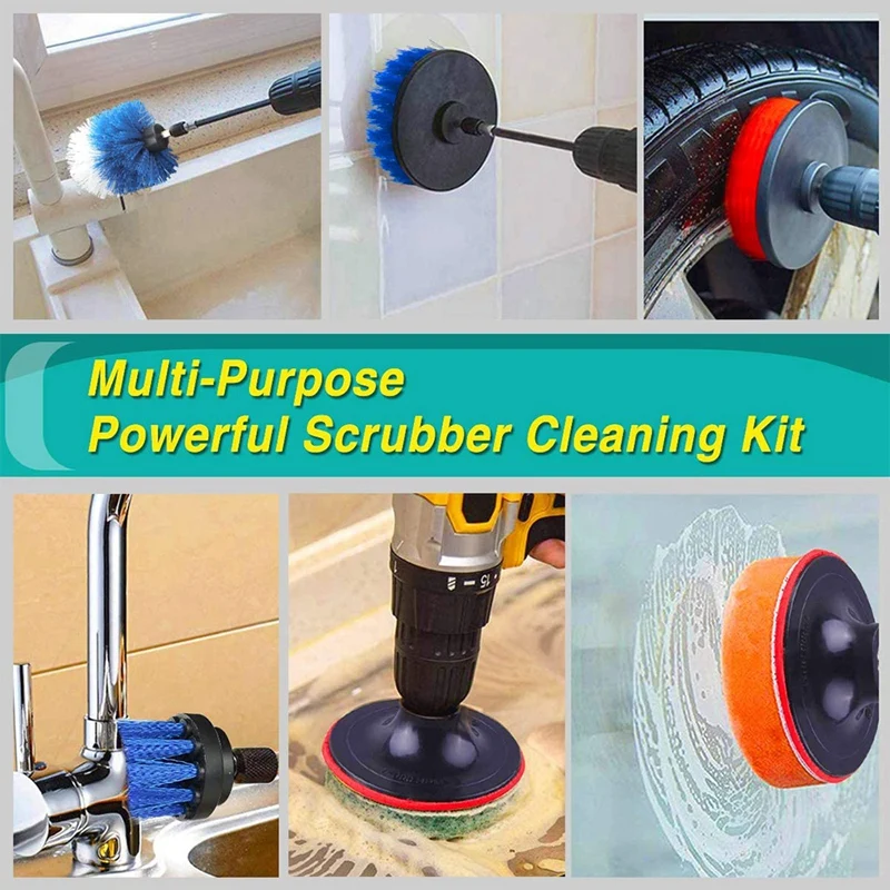 

23 Piece Drill Brush Attachment Kit, Power Scrubber Drill Brushes for Cleaning Bathroom with Extension Bar for Drill