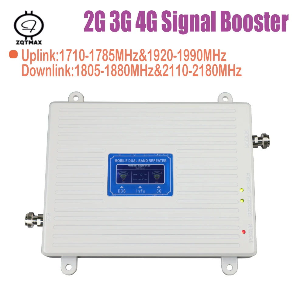 ZQTMAX 2G 3G 4G Мобильный усилитель сигнала DCS 1800mhz 2100mhz Celluar LTE UMTS Ретранслятор данных 65dB