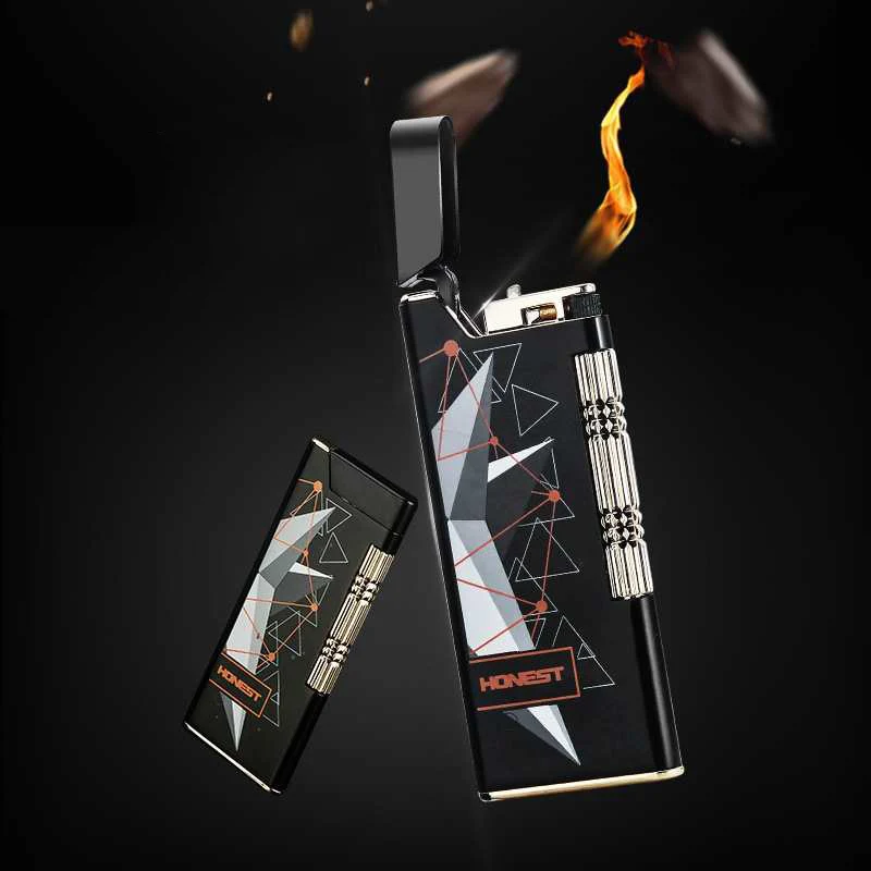 HONEST ультратонкая металлическая Бутановая газовая надувная наклонная зажигалка