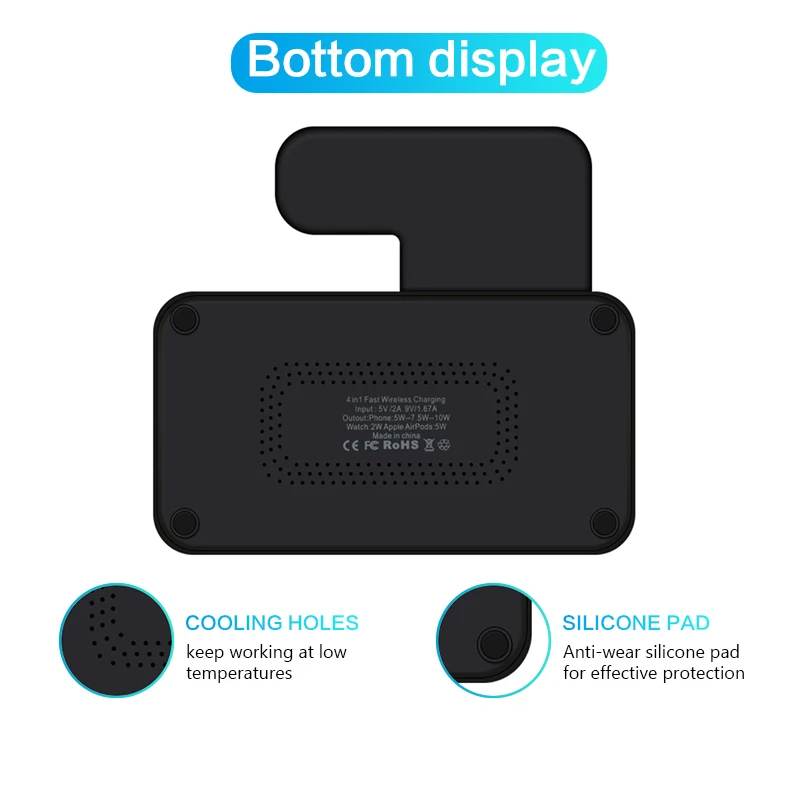 

4 in 1 10W Wireless Charger Fast Charging for iPhone 11/11pro/X/XS/XR/Xs Max/8/8 Plus for Apple Watch 5 4 3 2 Airpods Pencil Pad