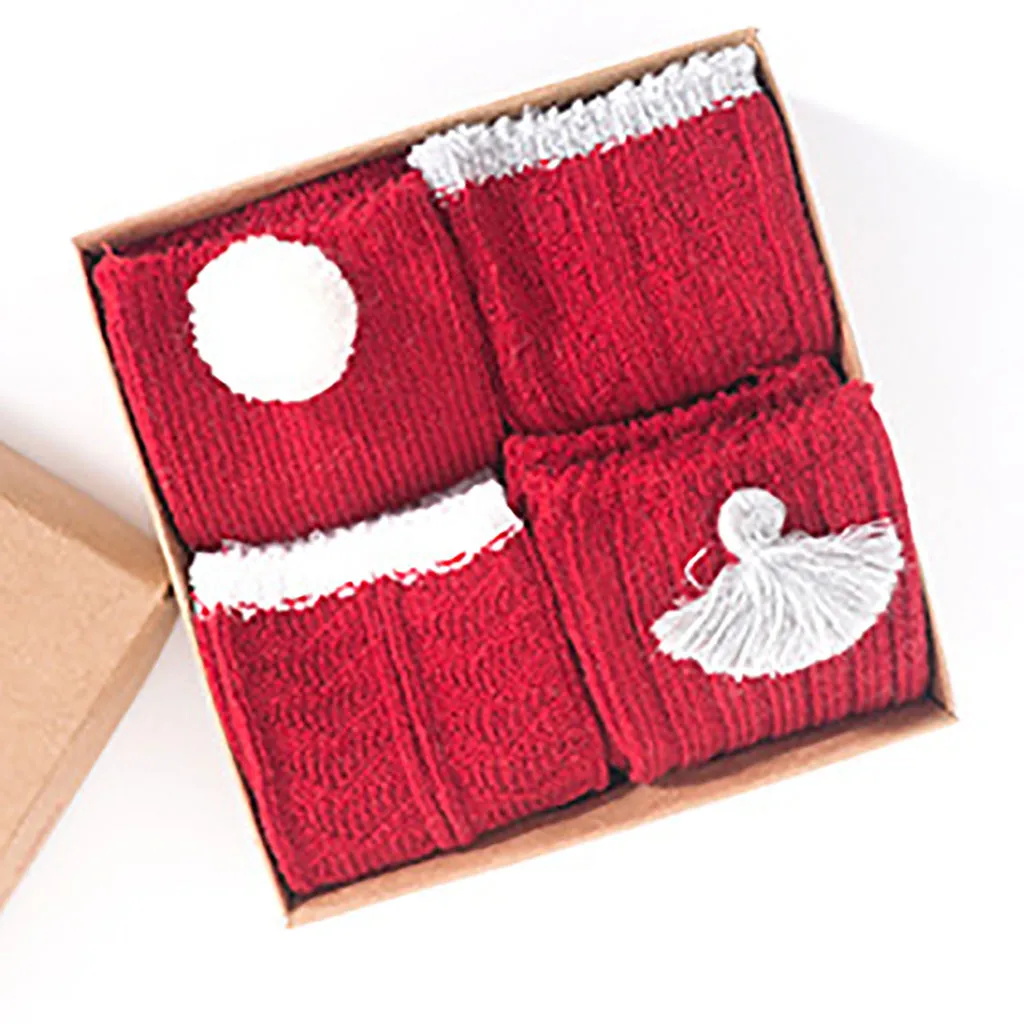 4 Piece Set Autumn Winter Newborn Infant Baby Boys Girls Solid Colors Cotton Floor Socks New Year Gift Box Chaussette 0-3T#g4 | Детская