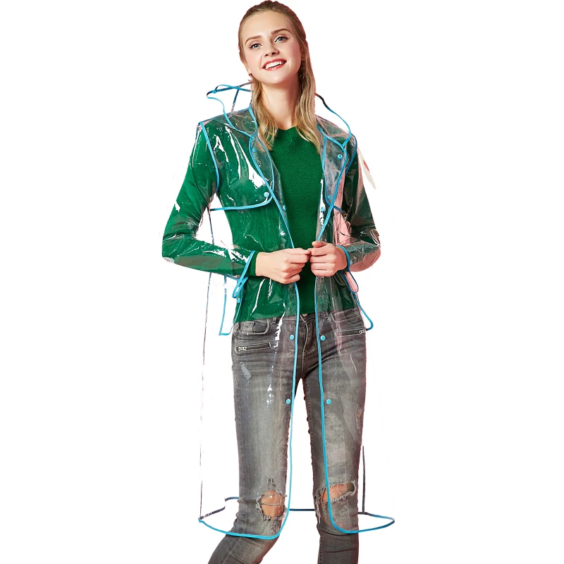 Плащ-дождевик из ЭВА прозрачный мягкий с цветной окантовкой для выступлений игр