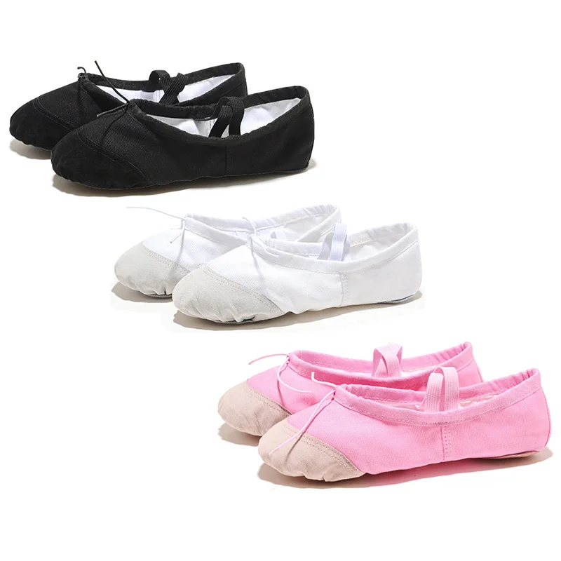 

Плоские тапочки USHINE для йоги, тренажерного зала, белые, розовые, белые, черные парусиновые балетные танцевальные туфли для девочек, детей, женщин, учителей