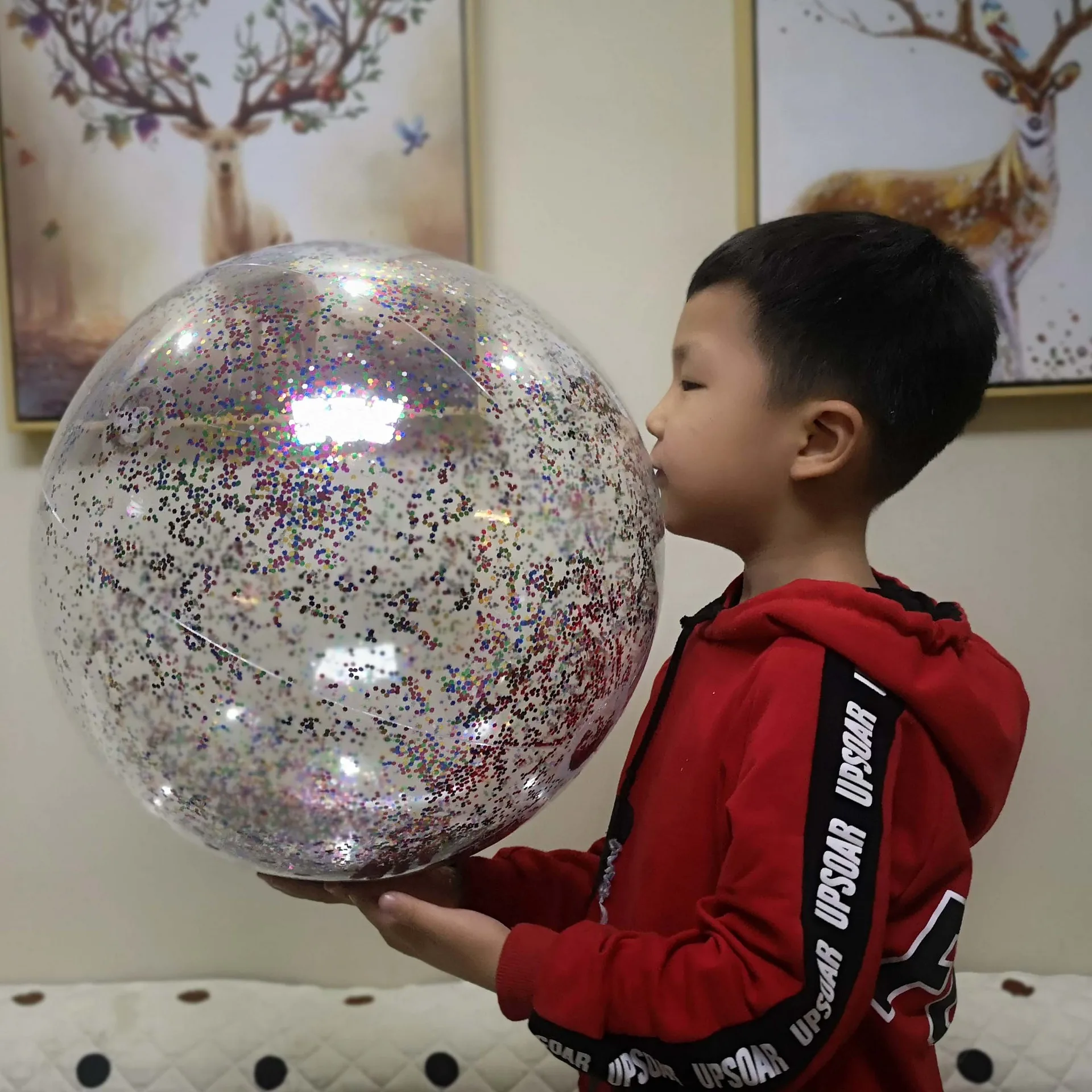 

Transparent PVC inflatable sequin beach ball water toy photo props sequin ball