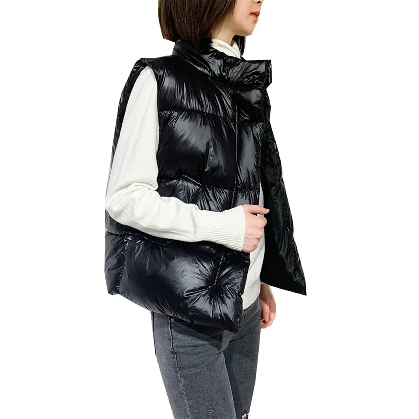 

Куртка женская хлопковая, блестящая, без рукавов, большого размера, Осень-зима 2019