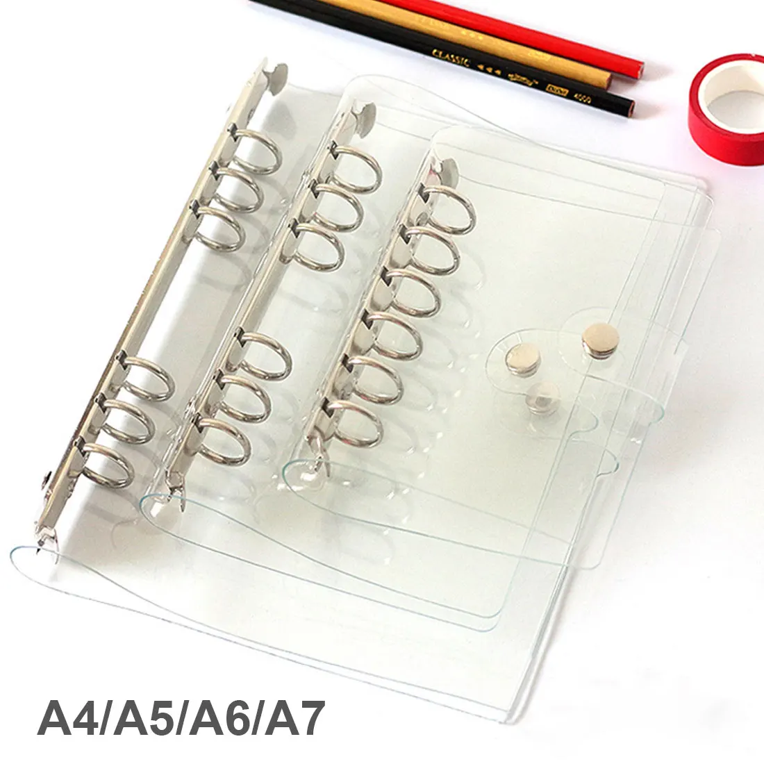 

1Pc Transparent loose leaf binder loose strap loose leaf inner core A7 A6 A5 A4 Planner Waterproof Stationery School Supplies