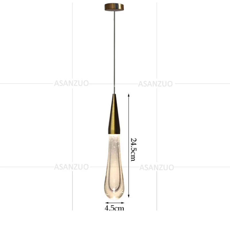 

Gold Water drop Crystal Creative Pendant Light European-style Luxury Restaurant LED Lamps Moderm Glass Indoor Lighting