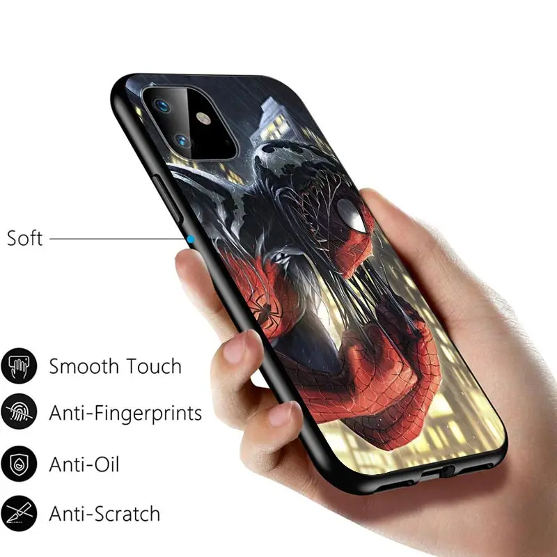 

Venom and Spiderman For Apple iPhone 12 11 Pro Max mini XS Max XR X 8 7 6 6S Plus 5S SE 2020 Soft Black Phone Case