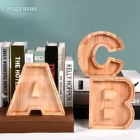 creative wooden english letter piggy bank transparent glass piggy bank coin bank money box piggy bank piggy bank for kids