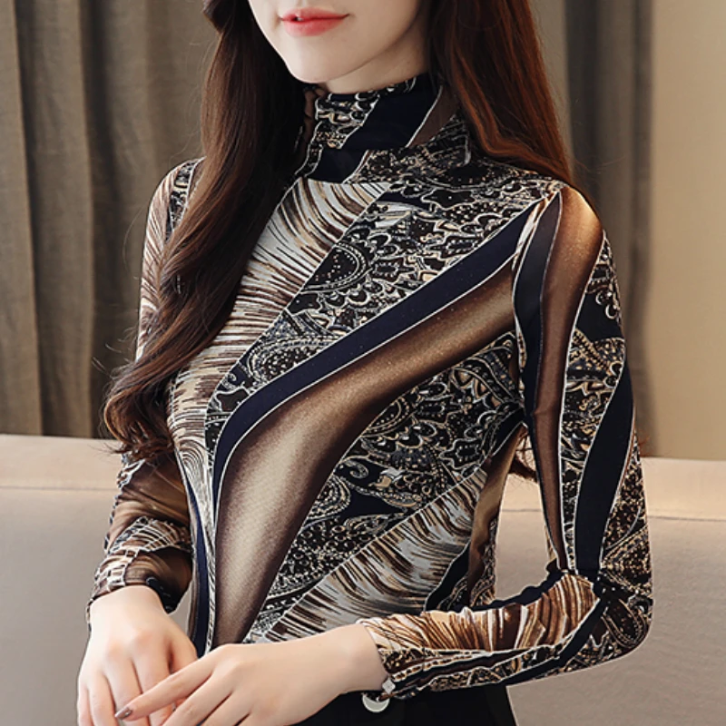 Осенняя футболка с длинными рукавами Блузка сложного кроя принтом женские