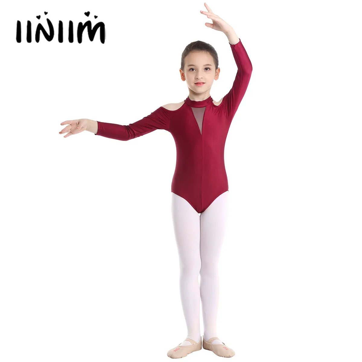

iiniim Teen Kids Ballet Dancewear Off-shoulder Mock Neck Cutout Back Ballet Gymnastics Leotard Girls Ballet Dance Costumes
