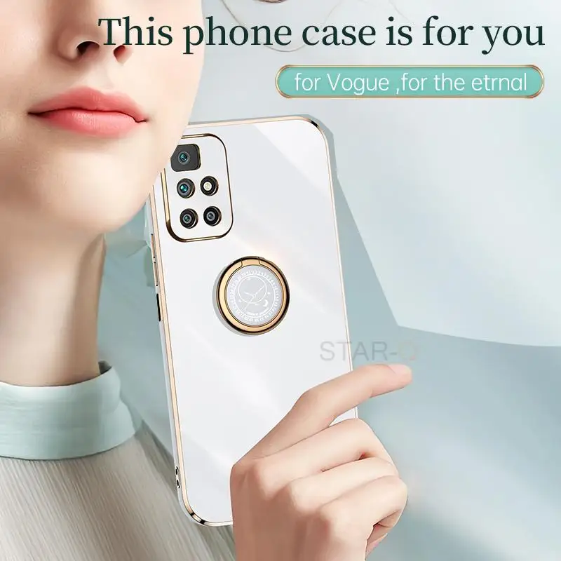plating ring holder square phone case for xiaomi mi poco m4 pro 5g m4pro m 4 x4 4g gold bumper silicone stand cover poko pocom4 free global shipping