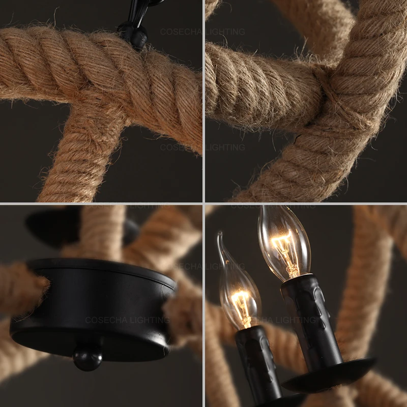 Лофт веревка подвесной светильник Глобус 4 s промышленного ретро Подвеска nordic