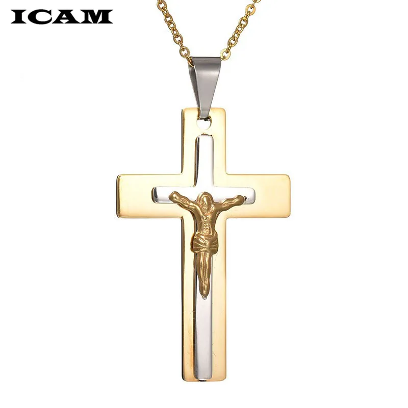 ICAM INRI Распятие Иисуса из нержавеющей стали кулон и ожерелье для мужчин