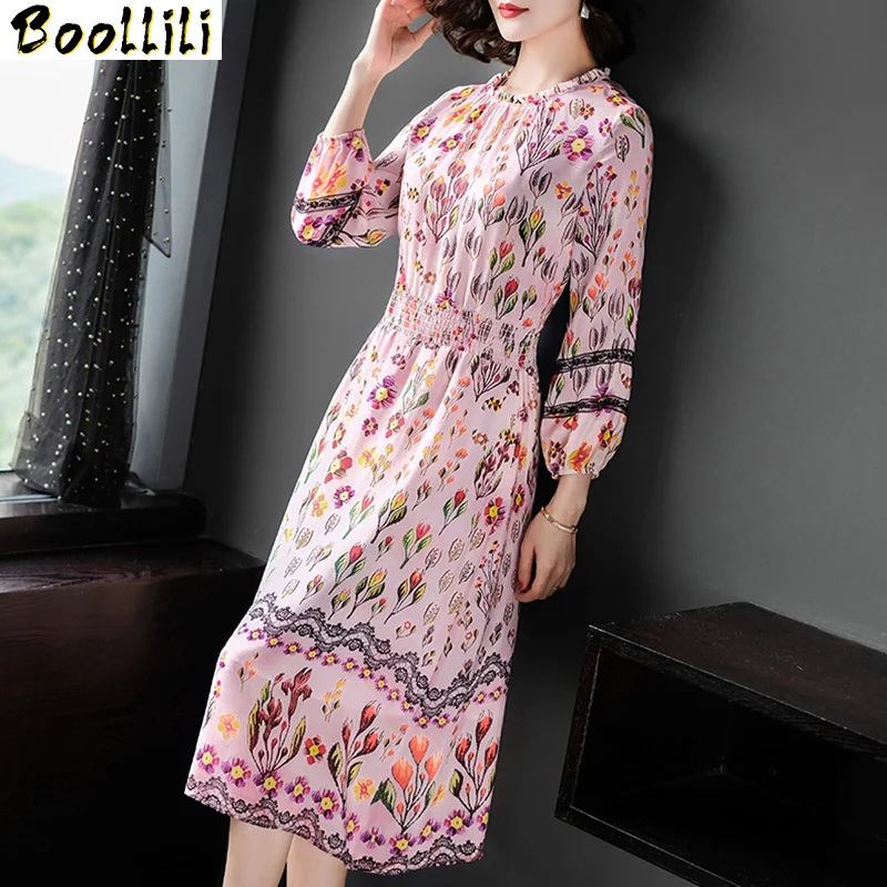 Summer Beach Boollili Real Silk Dress Women Vintage Boho Floral Dress Elegant Long Dresses Woman Clothes Vestidos Verano 2023