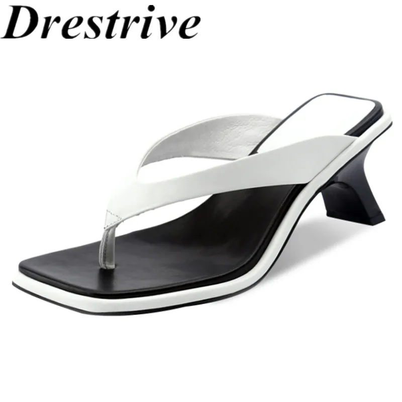 

Drestrive женская обувь, шлепанцы, Вьетнамки, босоножки с квадратным носком; Из коровьей кожи; Цвета: белый, 2021 туфли на платформе с высоким каблу...