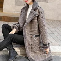 yocalor plaid faux leather fur parka coat women jacket womens new 2020 autumn winter lamb fur female overcoat outerwear coats