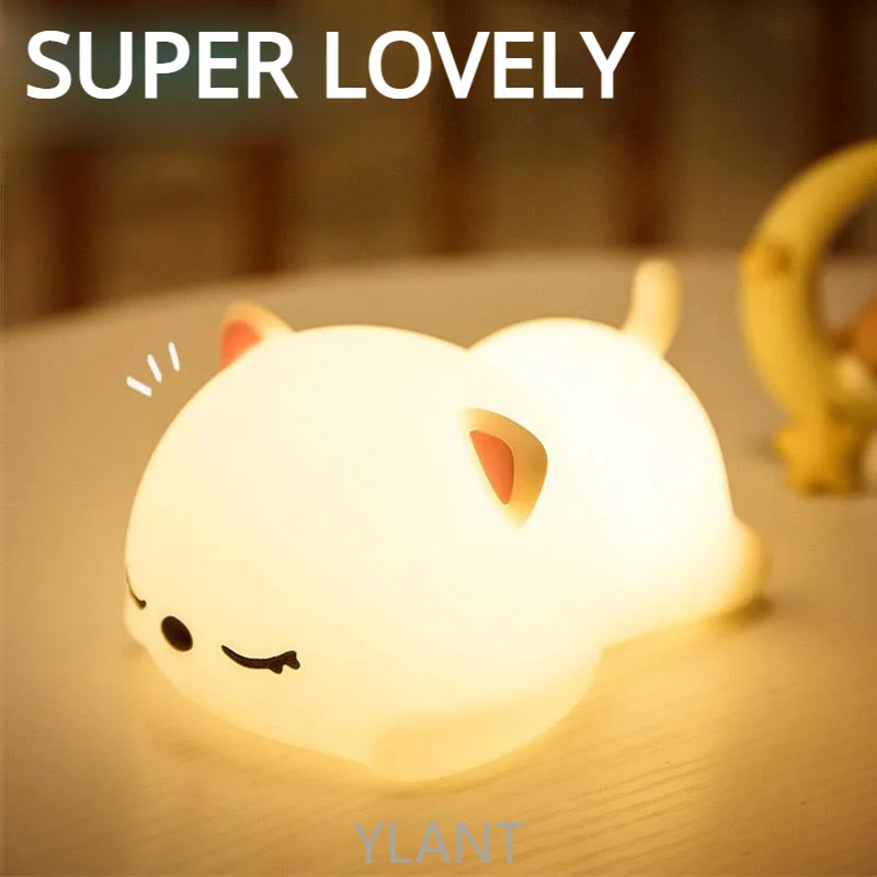 

USB Rechargeable Night Light Cat Silicone Night Lights Touch Sensor Bedroom Bedside Lamp With Remote For Kids Baby Gift