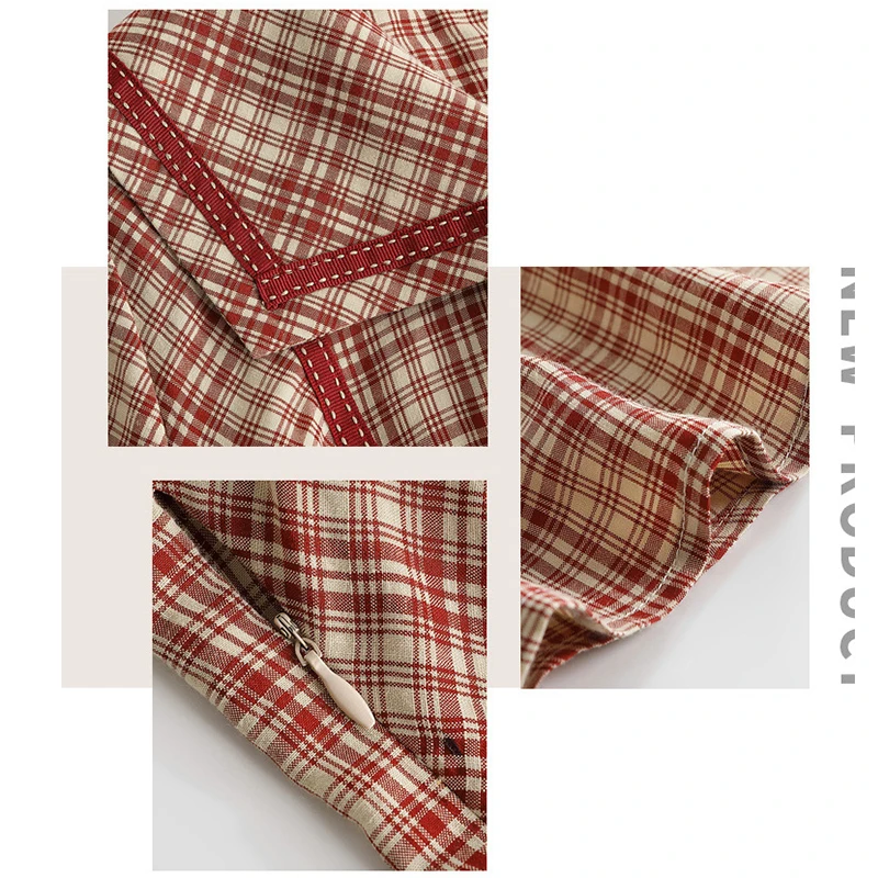 

French retro slim waist dress plus size 4xl women's elegant puff sleeve dress sailor collar cute bow plaid dresses