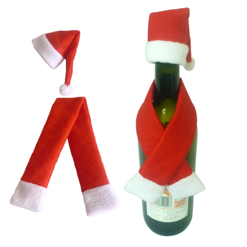 

Christmas Wine Bottle Cover Hat Wrap Scarf Christmas Decoration Home Santa Decor