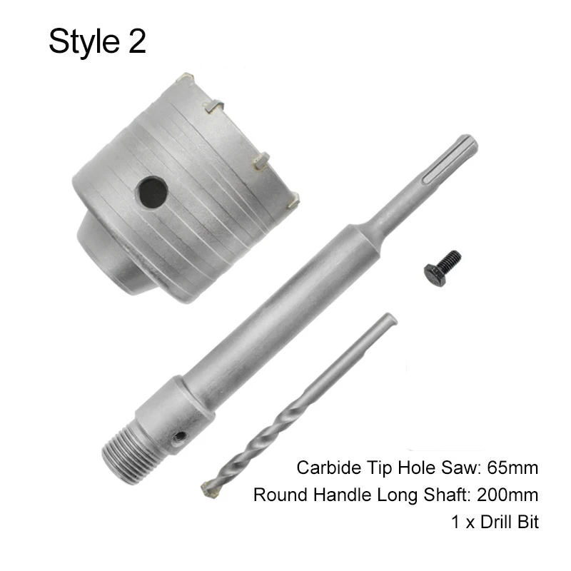 round shank 65mm 1 комплект 30 40 50 65 68 мм Диаметр бетонного камня отверстие пилы полый сердечник сверло и 110 200 350 мм квадратный Круглый хвостовик - Цвет: round shank 65mm