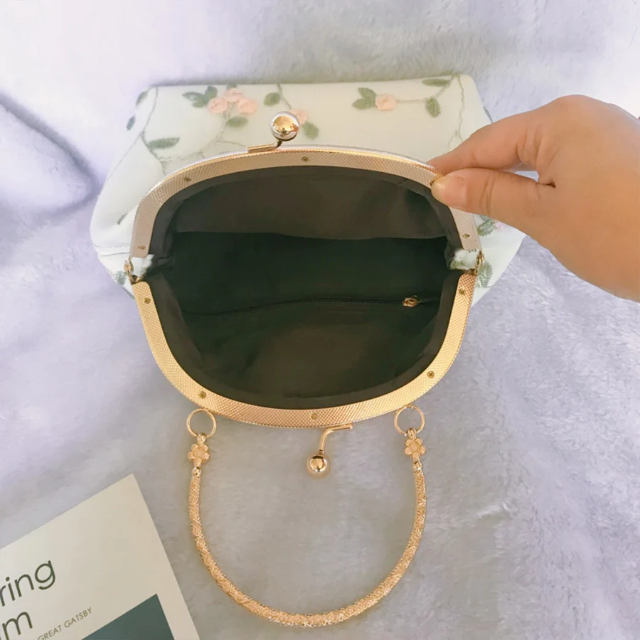 

Sacs a main femme Vintage Lace Embroidery Women Handbag Pu Small Shoulder Bags Clip Clutch Bag Purse Ladies Mini Crossbody Totes