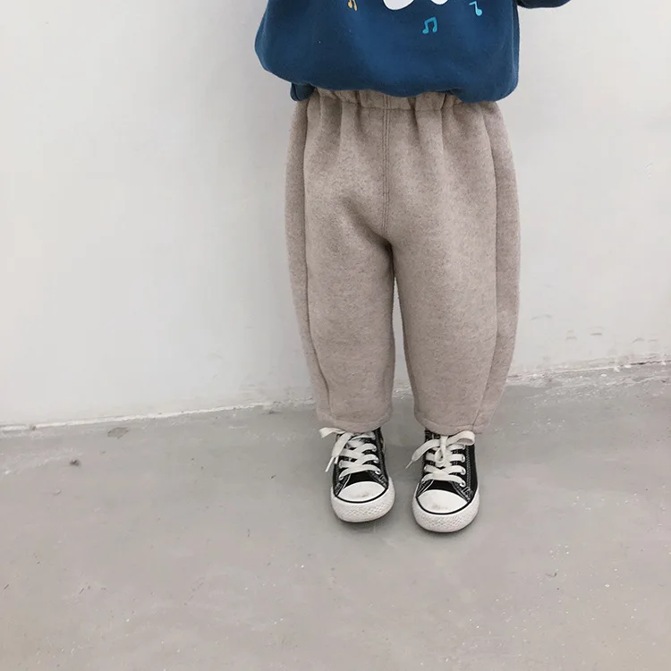 Зимние плотные шерстяные брюки для мальчиков Однотонные повседневные теплые