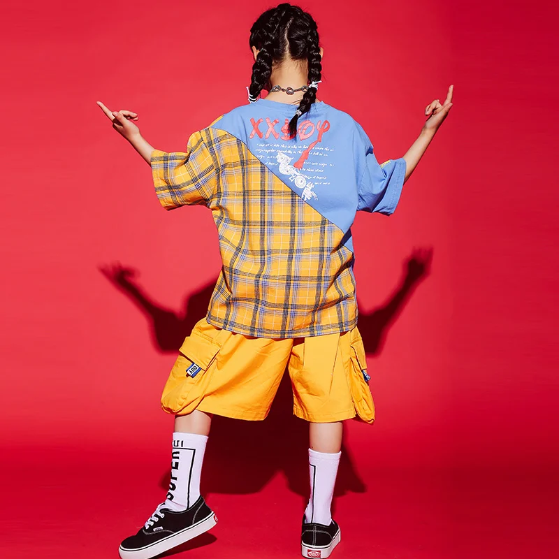 

Girls Jazz Dance Costume Hip-Hop Street Dance Children Performance Wear High Quality Stage Costume Tops+Shorts 2 Pcs Set DWY3534