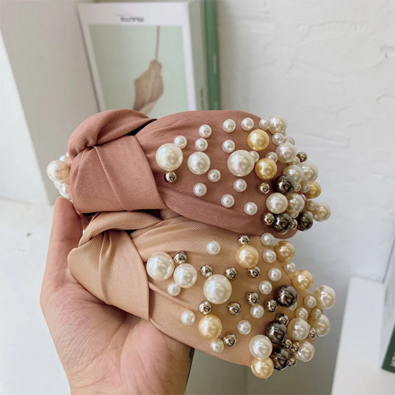

New Fashion Women Wide Side Headband Mix Pearls knotted hair band