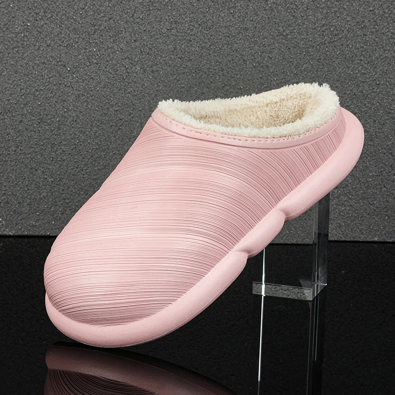 

Winter Warm Slippers Waterproof Women Men Indoor Floor Flat Shoes Non-Slip Soft Bottom Unisex Home Slippers Plush Female Slides