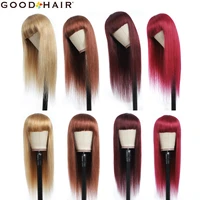 straight human hair wigs with bangs brazilian black blonde brown red full machine made hair wigs for black women goodhair