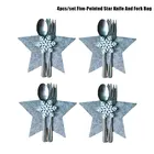 4 шт.компл. серый пятиконечный нож и чехол со звездами для вилок на Рождество и новый год, вечерние сумки для столовой посуды, декоративные сумки-держатели для столовой посуды