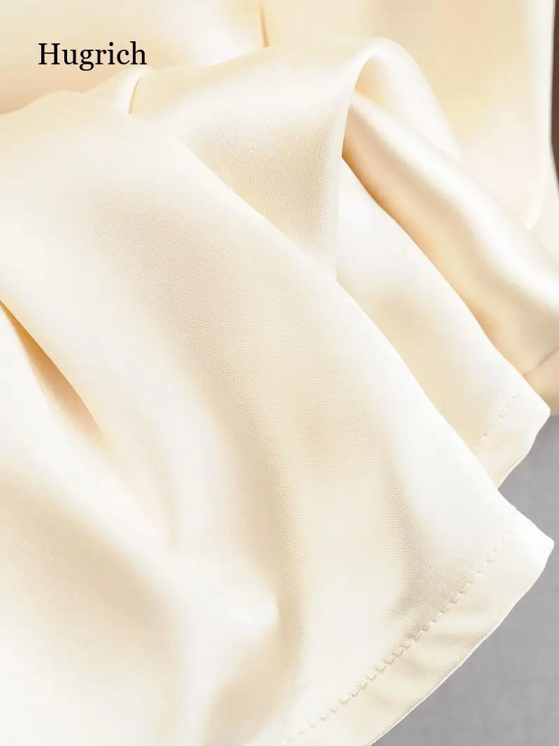 

2021 spring women's suit satin slim-fit breasted short shirt + high-waist lace-up skirt suit 2-piece set