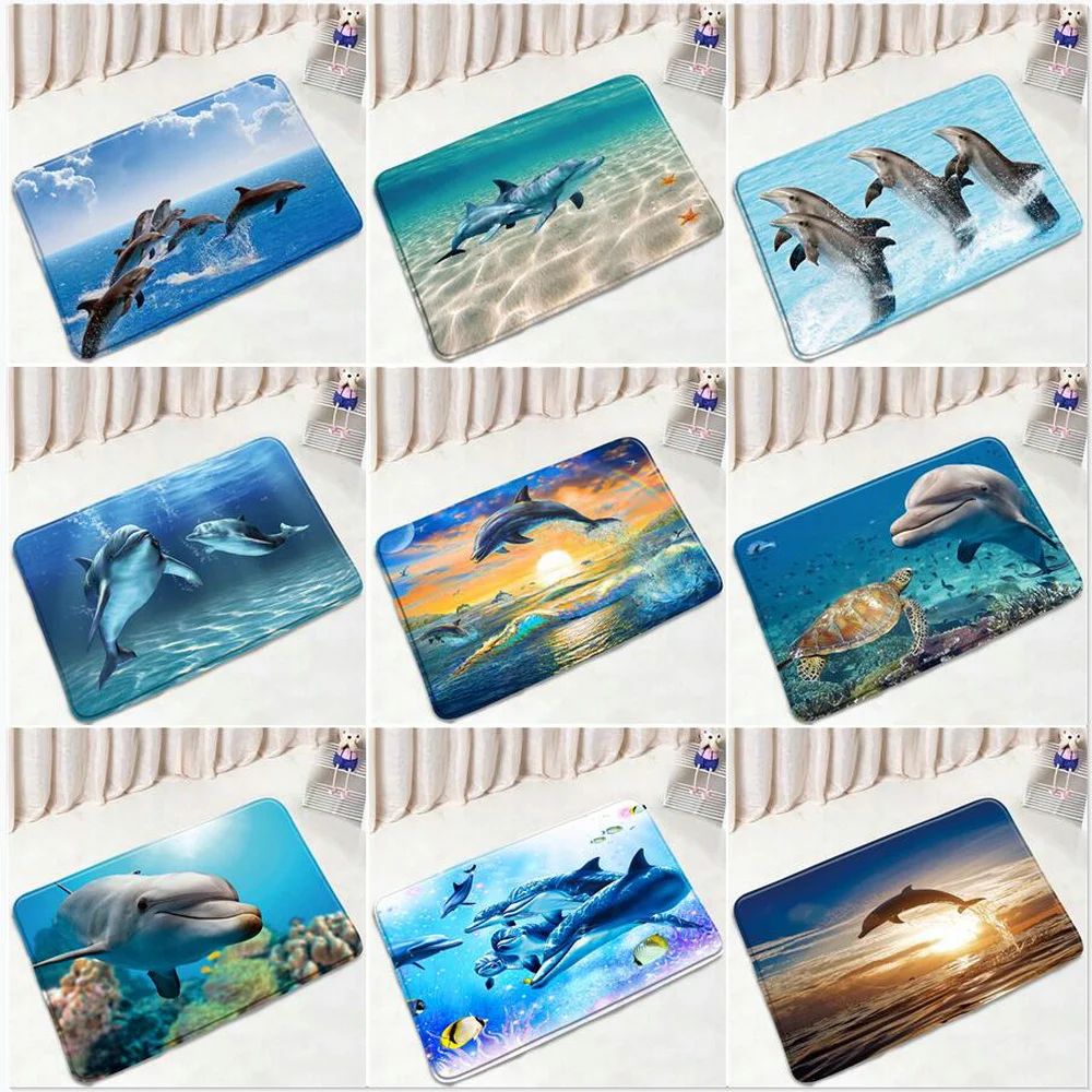 

Dolphin Bath Mats Bathroom Non-Slip Rugs Entrance Door Mat Ocean Animal Underwater World Doormat Home Room Decoration Carpet