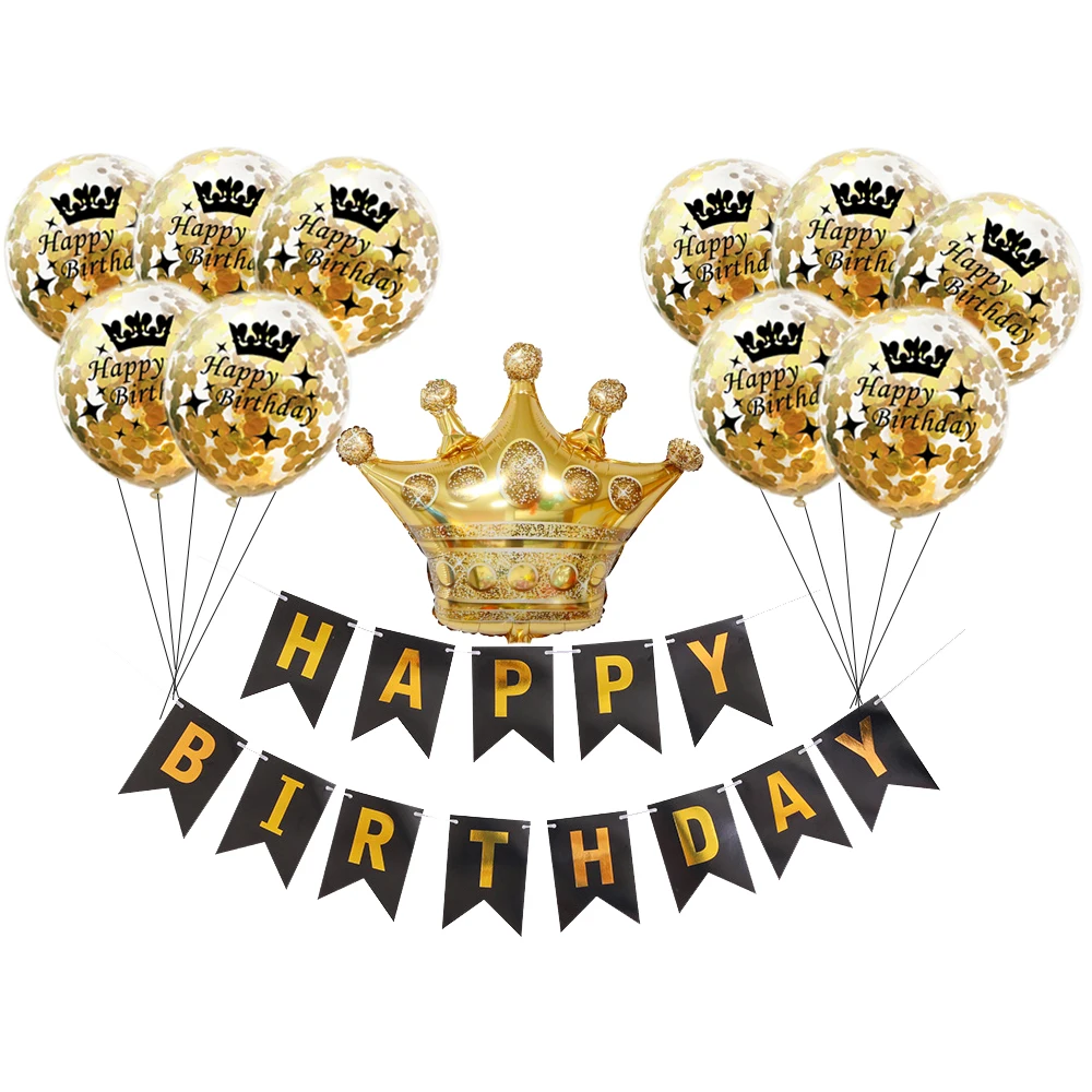 Надувной латексный шар 12 дюймов розовое золото конфетти Happy Balloon черный с днем