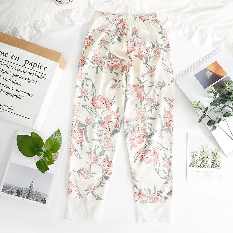 

Sleeping pants Korean women spring, summer and autumn thin mosquito proof pants lace nine point air conditioning pants ice silk