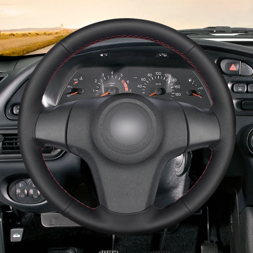 Черный кожаный чехол на руль для Chevrolet Niva 2009-(3 спицы) vauxhall Corsa(D) Opel Corsa(D