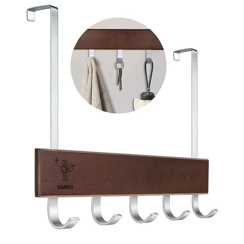 

Бамбуковая дверная вешалка с 5 крючками, дверные Крючки для подвешивания одежды, шляпы, пальто и полотенец в розницу