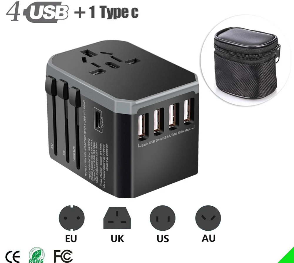 

4USB Universal Travel adapter Type C universal power adapter for travel Plugs Converter for EU US UK AU travel charger