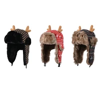 cute deer elk antlers womens hat winter warm plush knitted ear warmer fashion hats bonnet women caps lei feng christmas hats