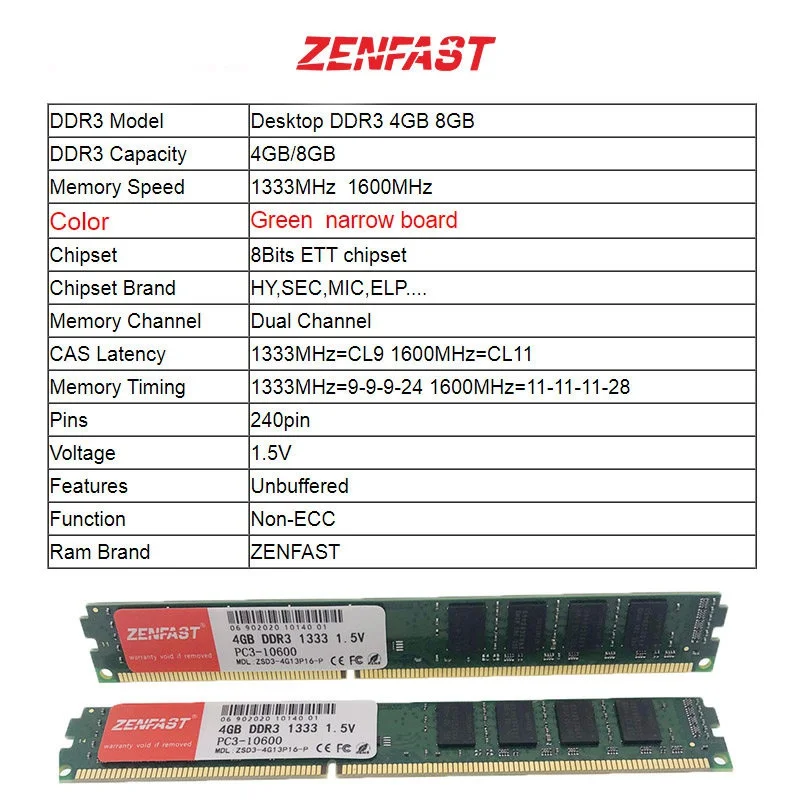 ZENFAST оперативная память DDR3 8 ГБ 4 1333 1600 МГц для настольного компьютера 240pin 1 5 в